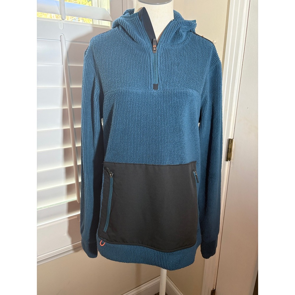 Grundens Bering Fleece Hoodie M Teal Blue Quarter Zip Kangaroo Pocket Gorpcore